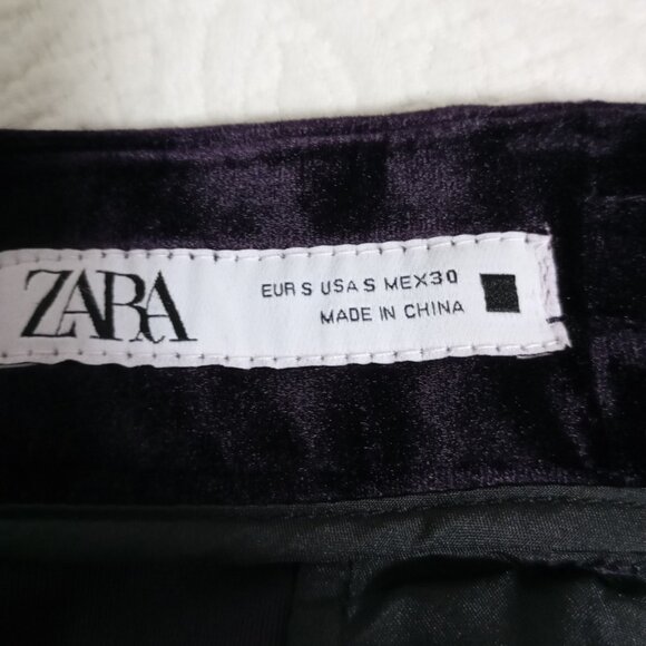 Zara Pants Velvet Wide-Leg Trousers With Side & Back Pockets Size S Purple women - Picture 2 of 13